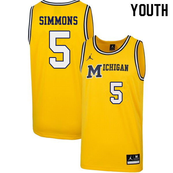 Youth #5 Jaaron Simmons Michigan Wolverines 1989 Retro College Basketball Jerseys Sale-Yellow - Click Image to Close